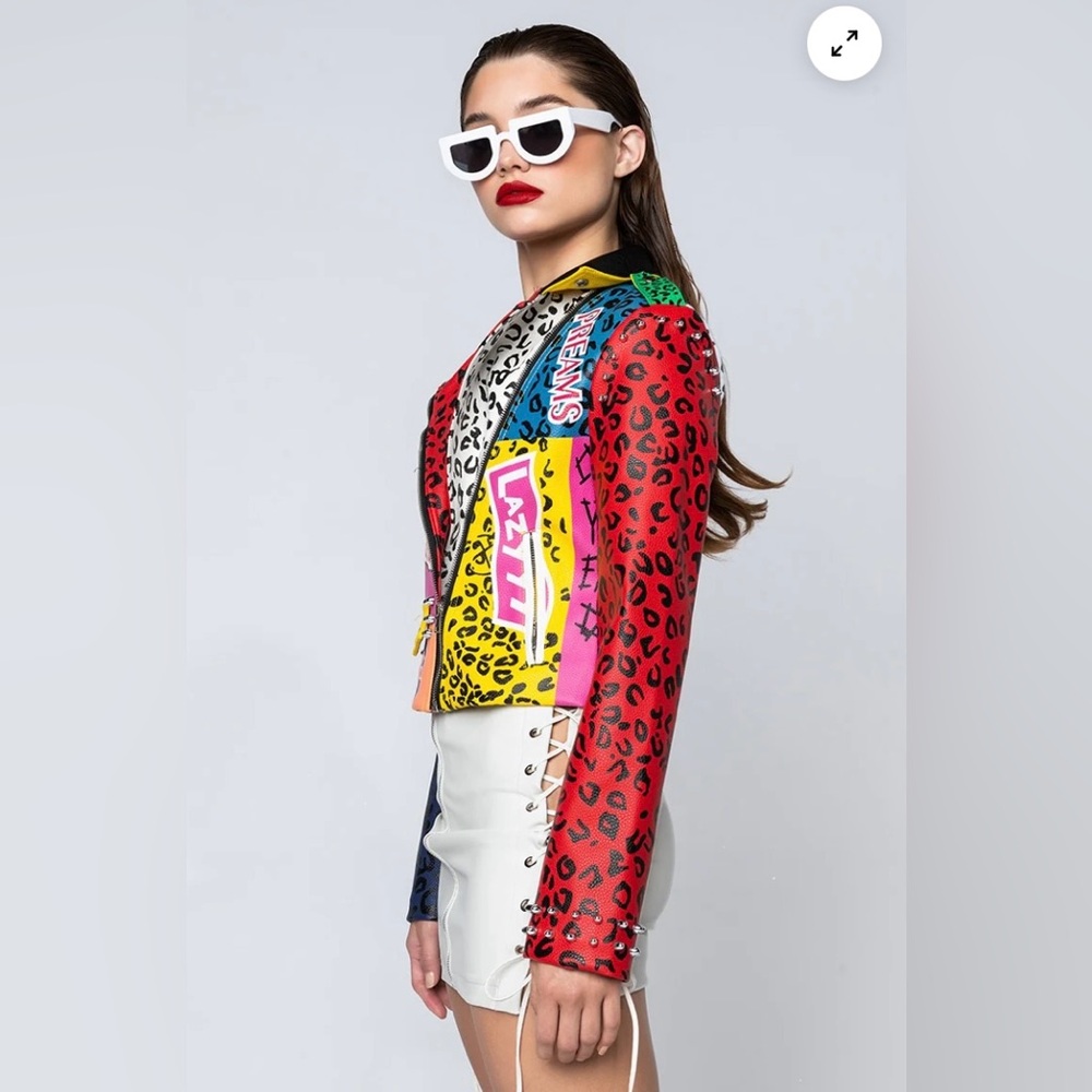 AZALEA WANG Studded Moto Jacket, Wonka Colors Rock Star Game Moto Jacket Sz: XL - Picture 4 of 16